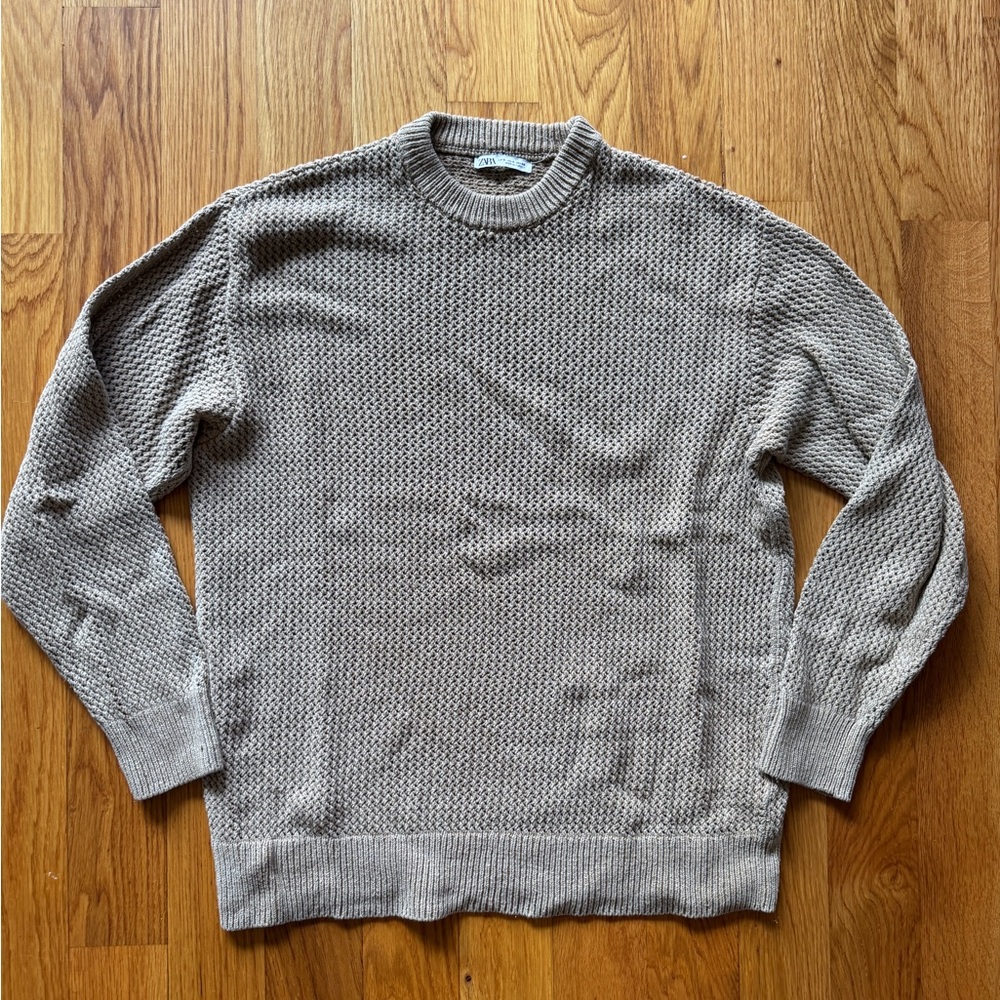 Zara Men's Textured Brown Crewneck Sweater